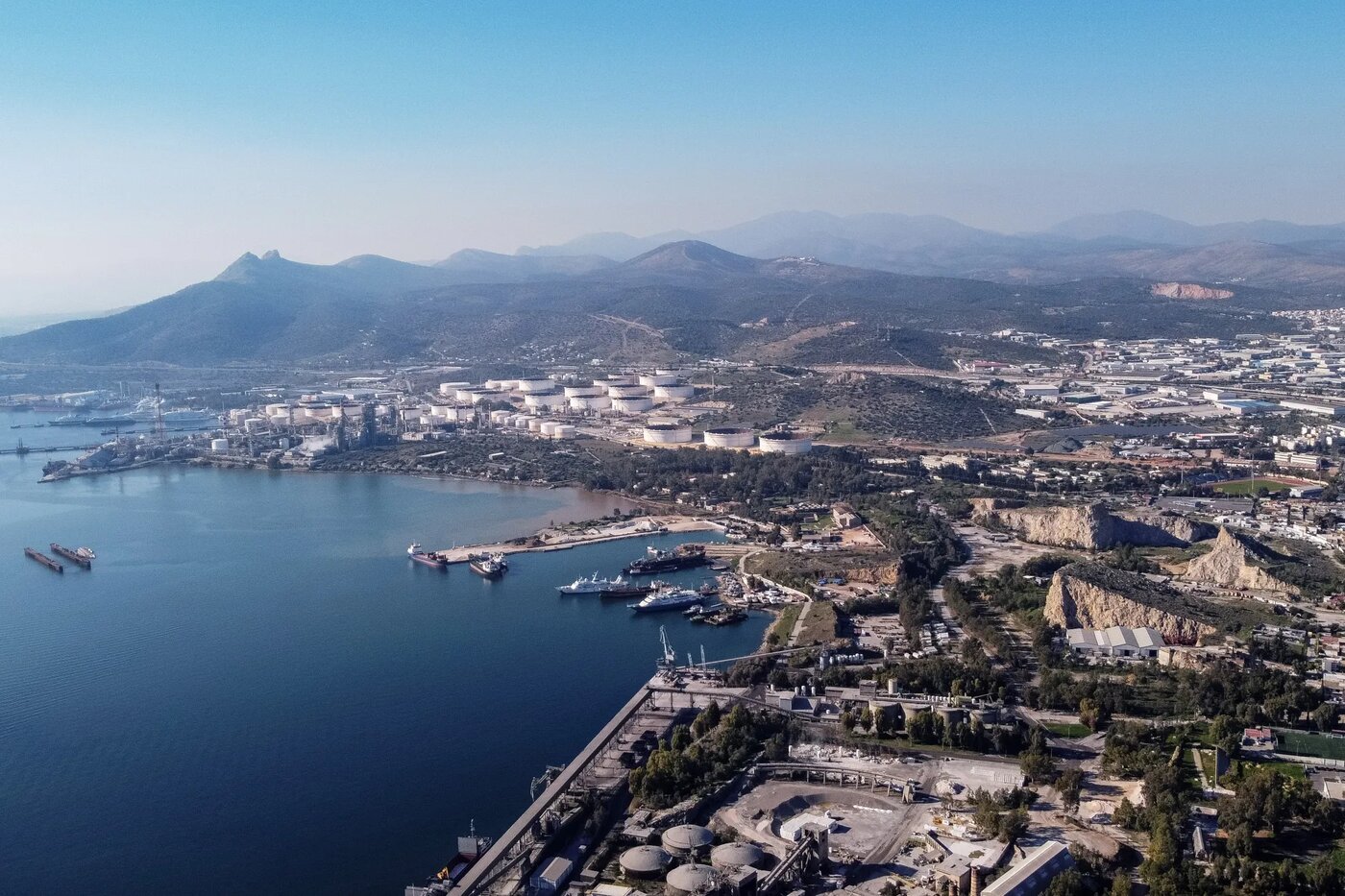 Aerial view of Eleusis Bay industrial port area