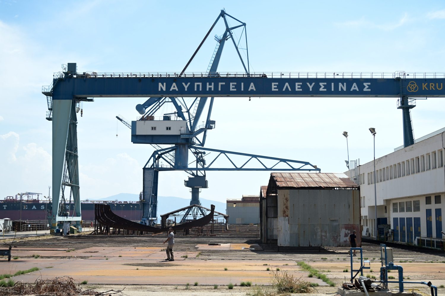 Gantry crane at Elefsina Shipyard in Eleusis Bay, Greece